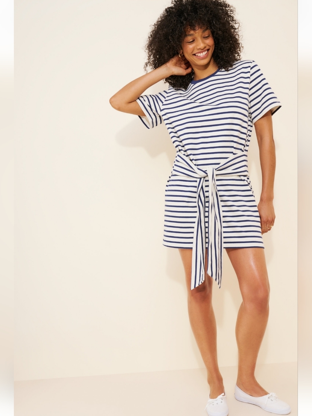 Anthropologie Daily Practice Striped Tie Waist Shirt Dress Size Small
